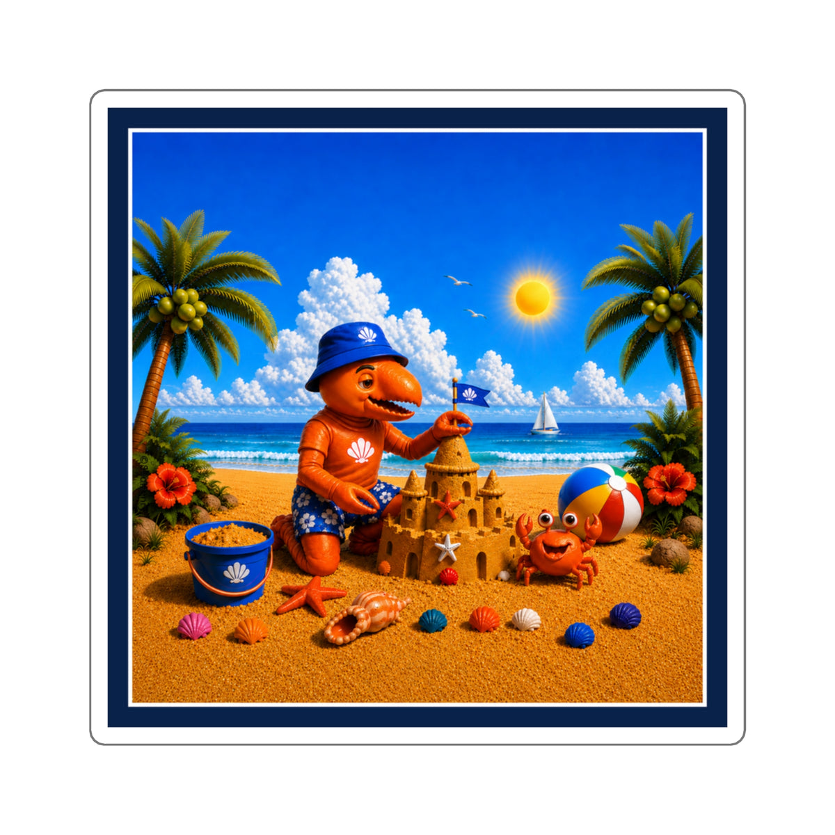 #005 Beach Buddy Boy – SeaHenry 3x3 Square Sticker