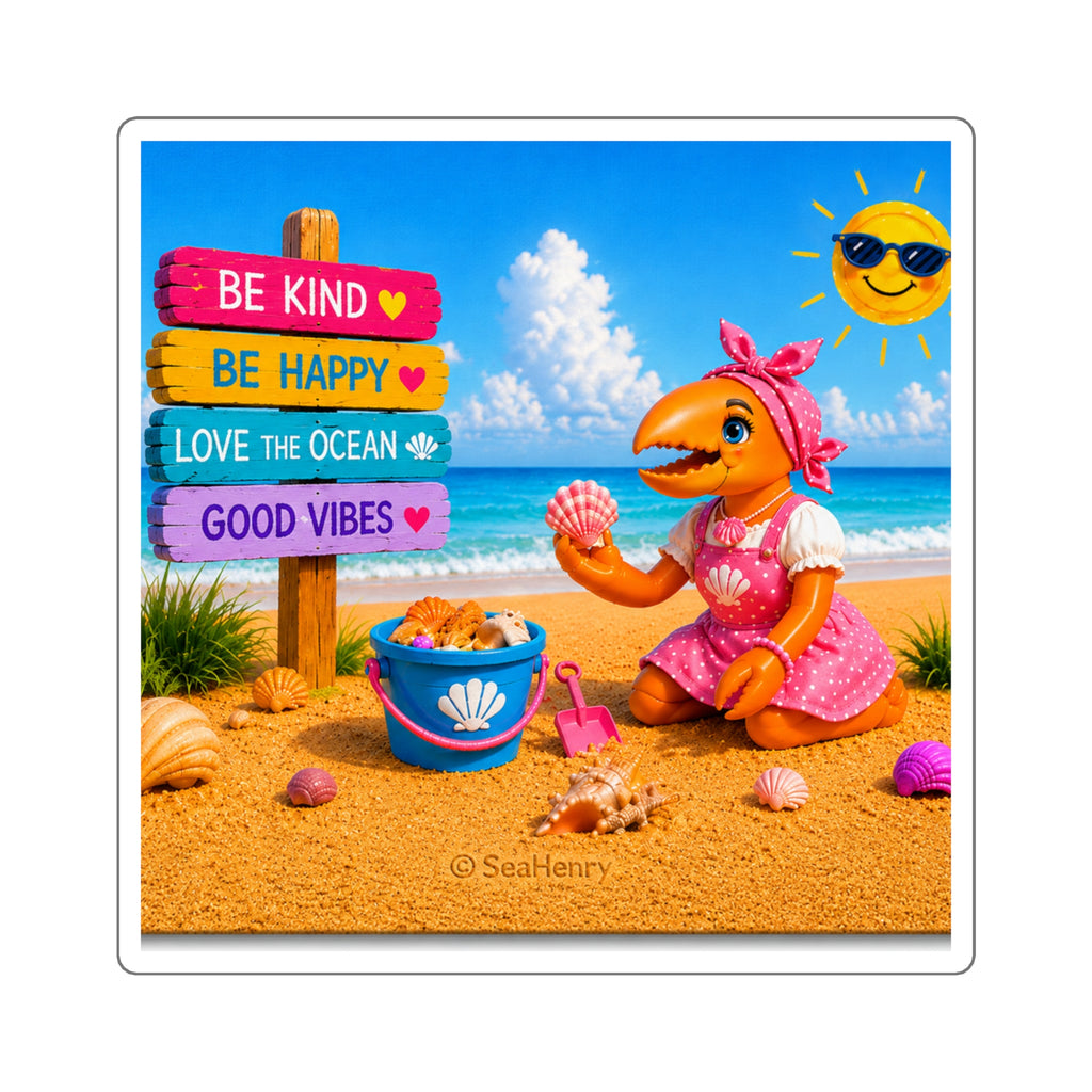 #006 Beach Buddy Girl – SeaHenry 3x3 Square Sticker
