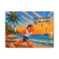 #022 Henry Jogging – Life Is Better by the Water – SeaHenry 16×12 Canvas Wall Art