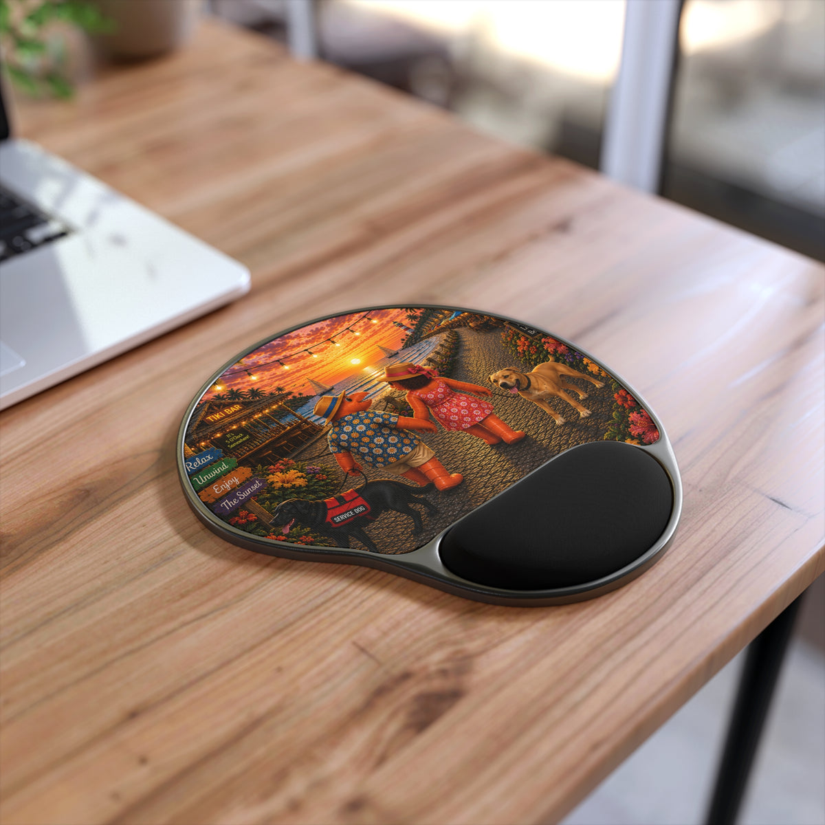 #019 Dog walking – SeaHenry Cushioned Wrist Rest Mouse Pad