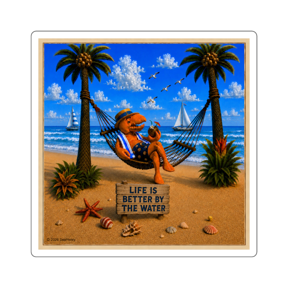 #002 Hammock Henry – SeaHenry 3×3 Coastal Sticker