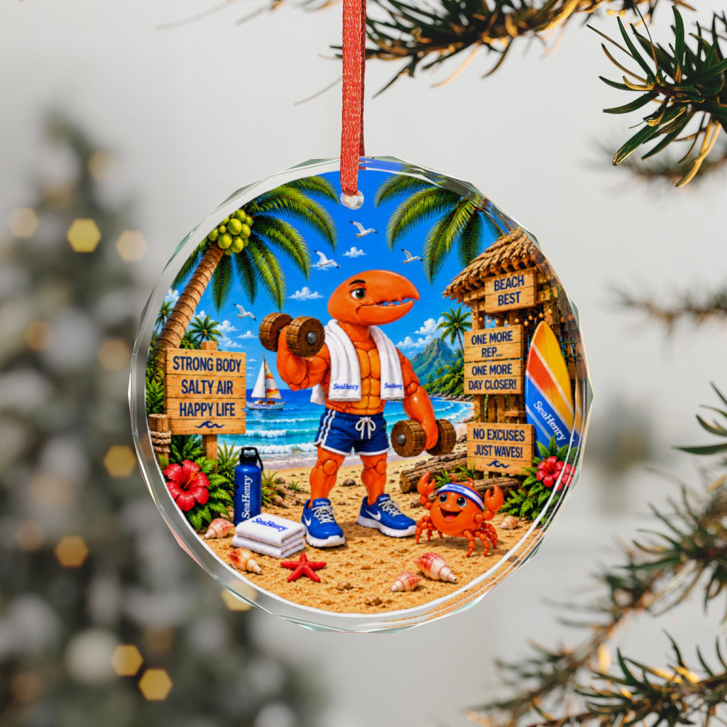 #015 Exercising Henry – SeaHenry Glass Ornament