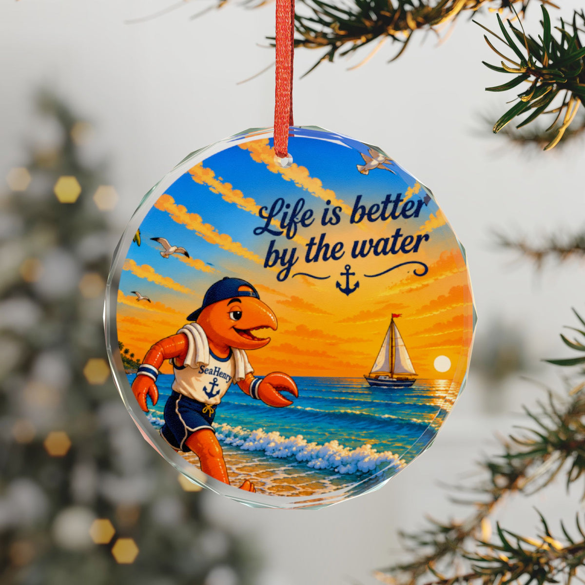 #022 Henry Jogging – SeaHenry Glass Ornament