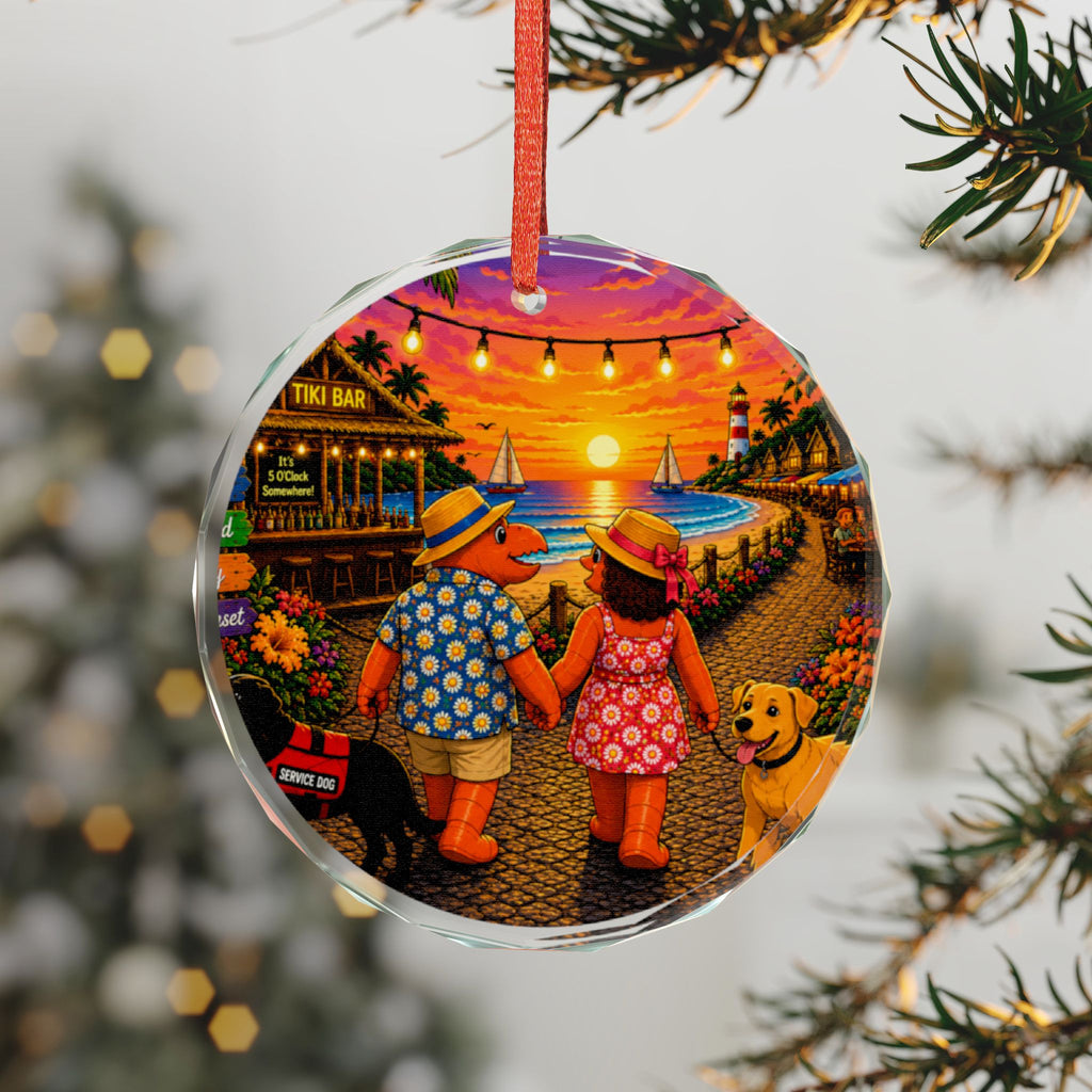 #019 Dog Walking – SeaHenry Glass Ornament