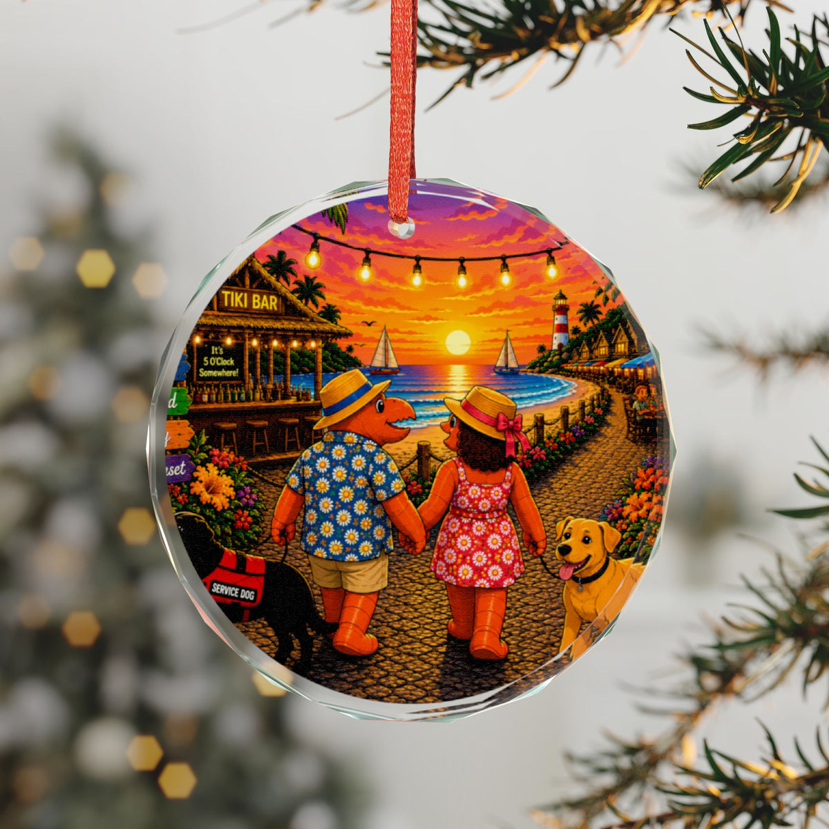 #019 Dog Walking – SeaHenry Glass Ornament
