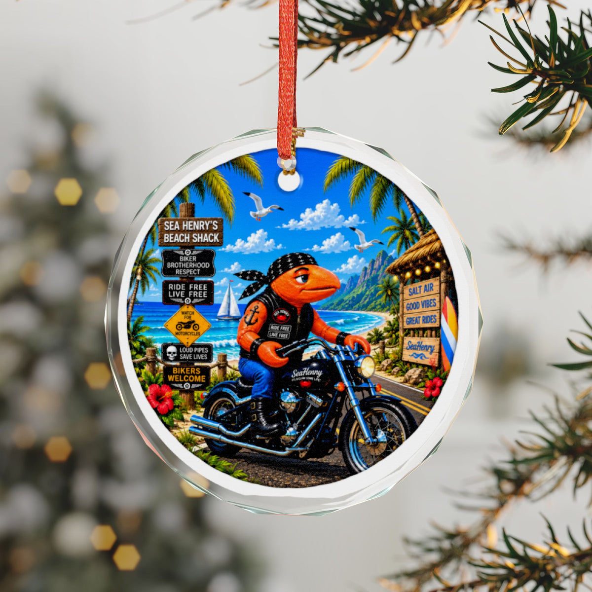 #008 Biker Henry – SeaHenry Glass Ornament