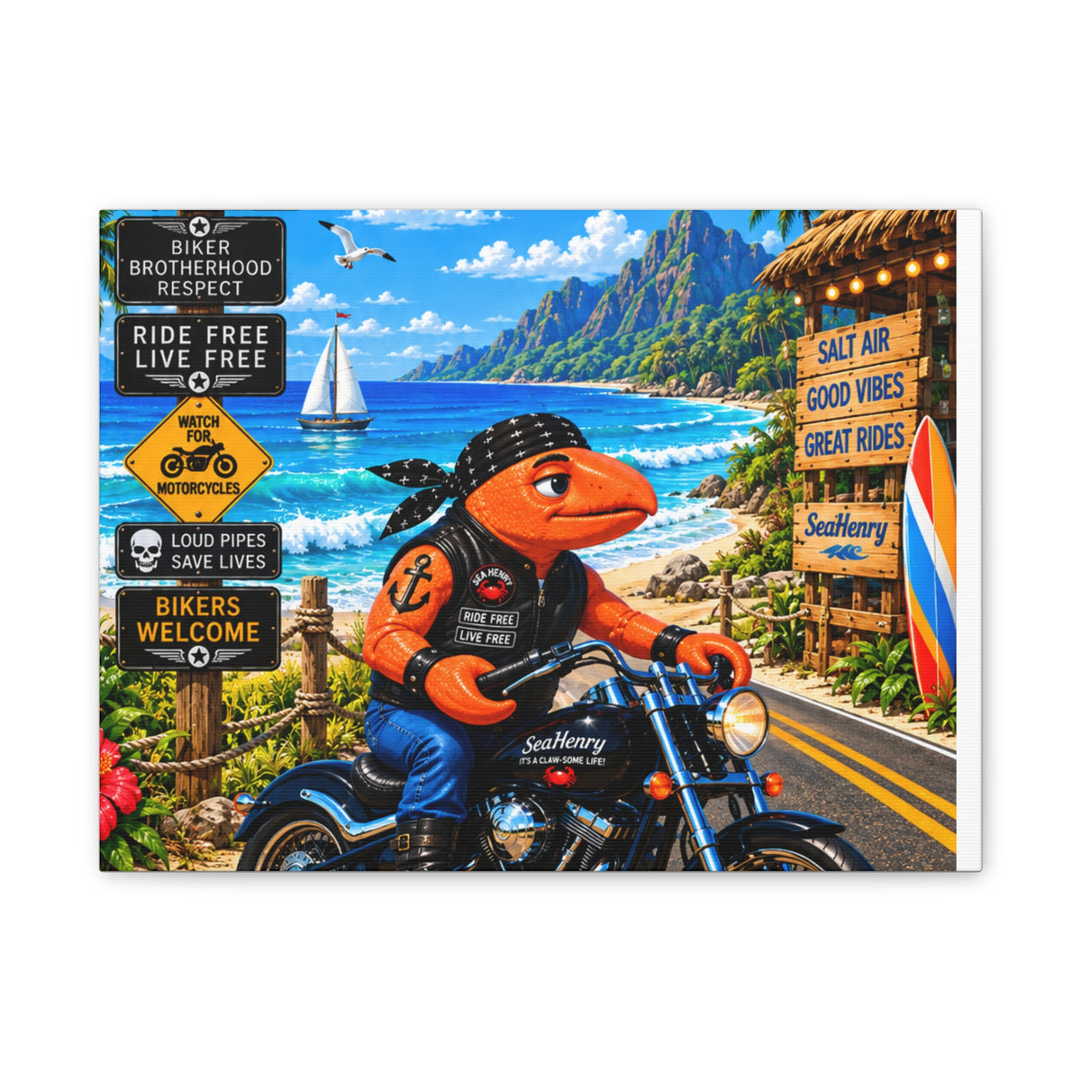 #008 Biker Henry – SeaHenry Coastal Canvas Wall Art