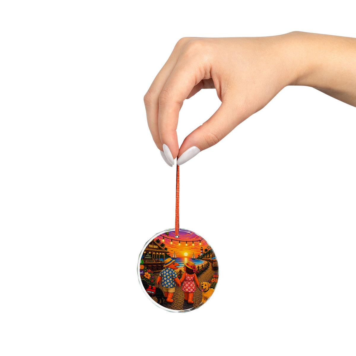 #019 Dog Walking – SeaHenry Glass Ornament