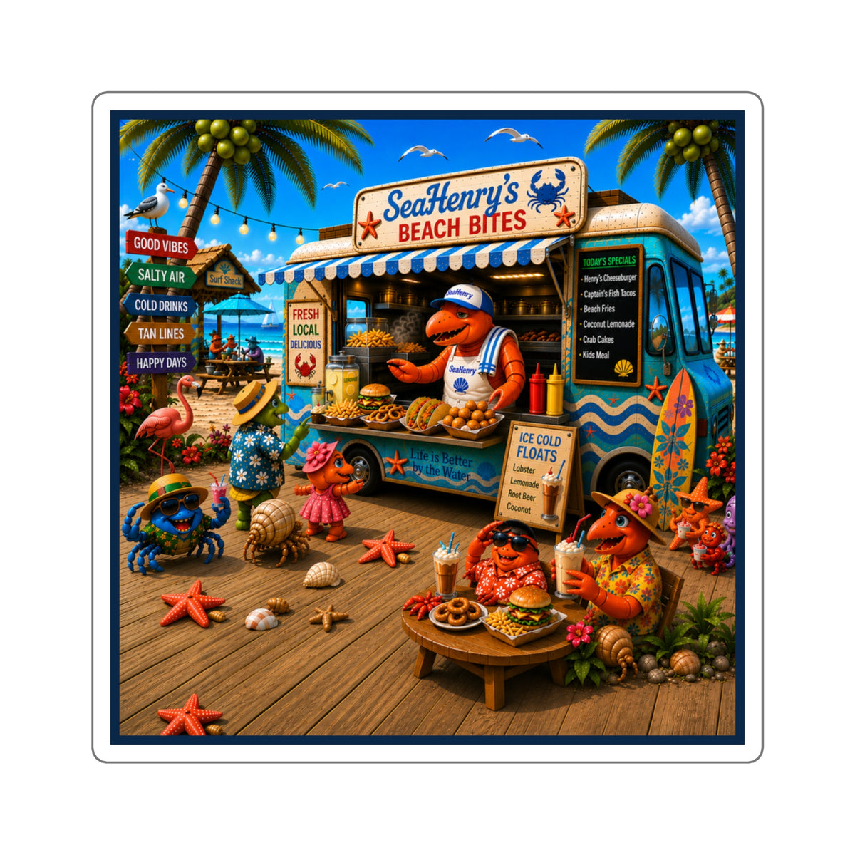 #018 SeaHenry’s Beach Bites – SeaHenry 3x3 Square Sticker