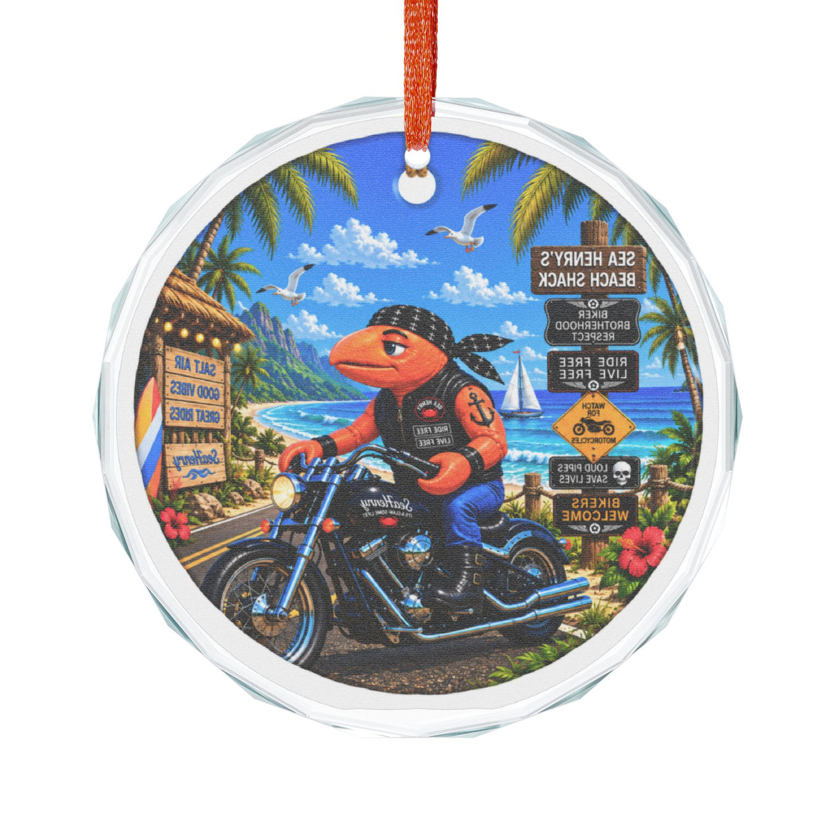 #008 Biker Henry – SeaHenry Glass Ornament