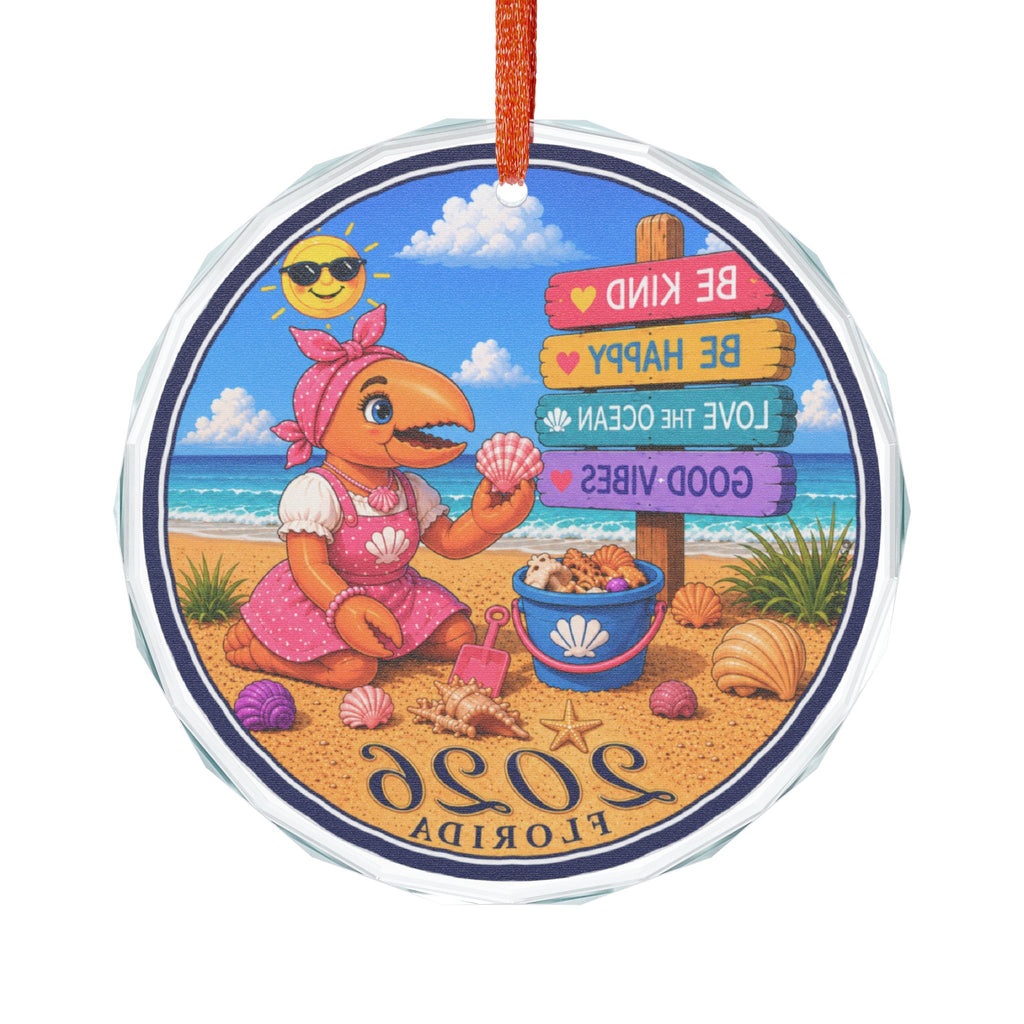 #006 Beach Buddy Girl – Florida 2026 Glass Ornament