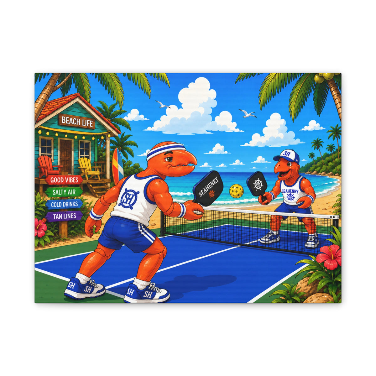 #017 Henry playing Pickleball – SeaHenry Coastal Canvas Wall Art