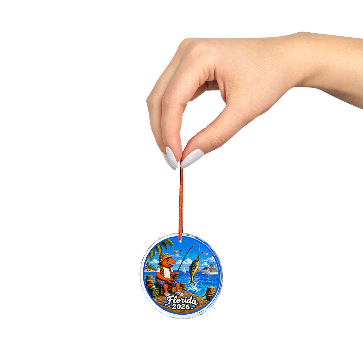 #004 Fisherman Henry – Florida 2026 Glass Ornament