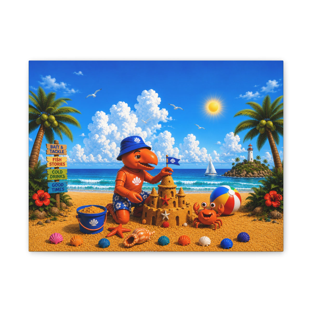 005 Beach Buddy Boy  SeaHenry 16×12 Coastal Canvas Wall Art