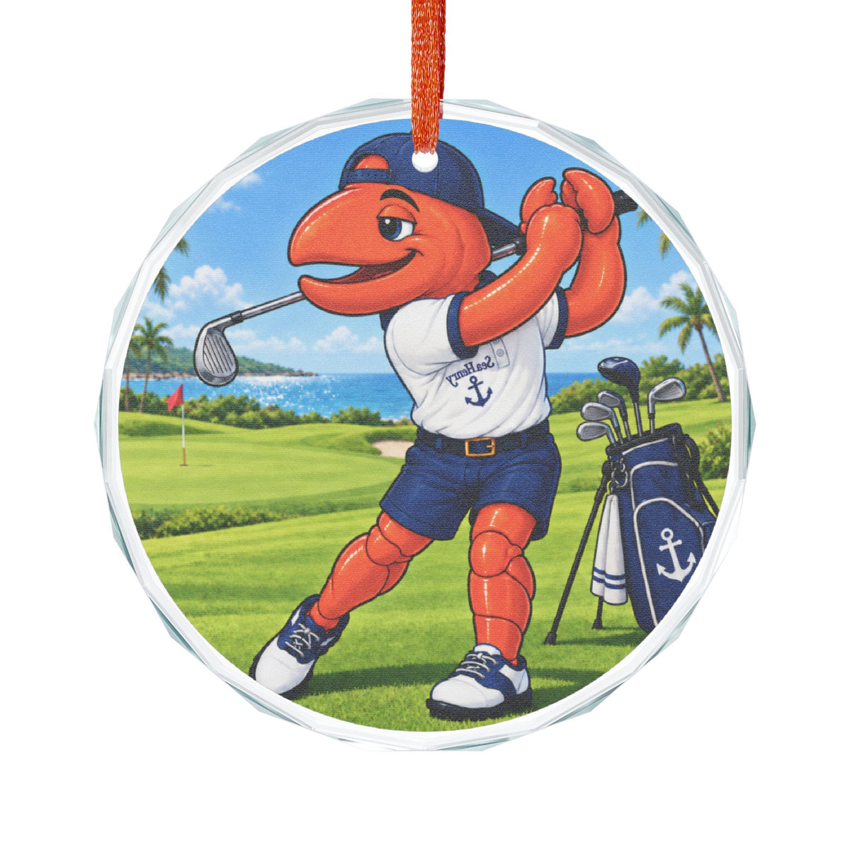 #023 Golfing Henry – SeaHenry Glass Ornament