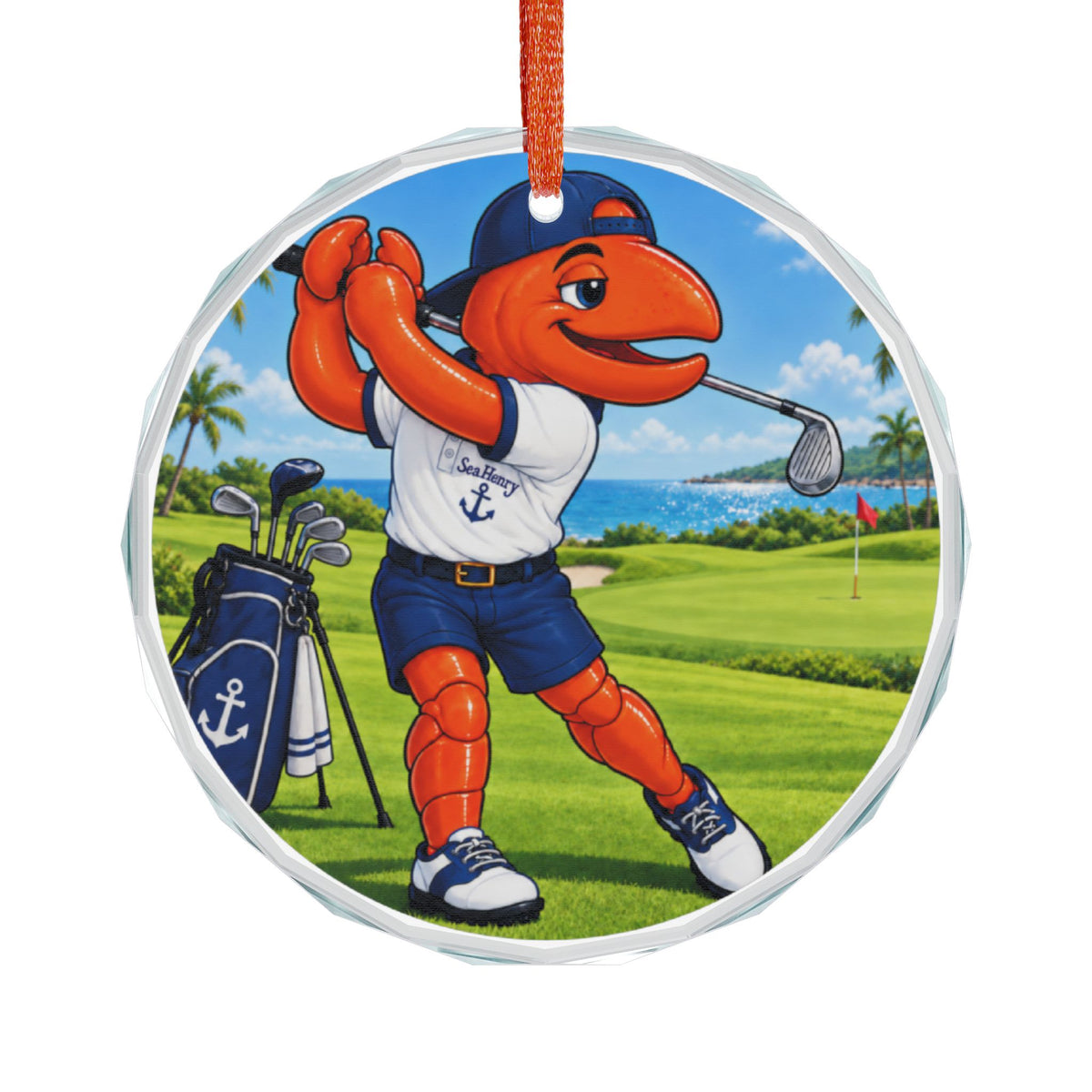 #023 Golfing Henry – SeaHenry Glass Ornament