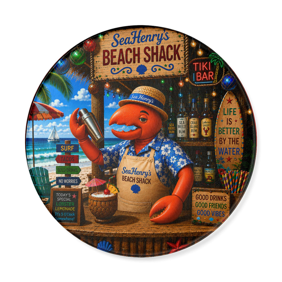 #013 Henry the Bartender – SeaHenry’s Beach Shack Round Cutting Board