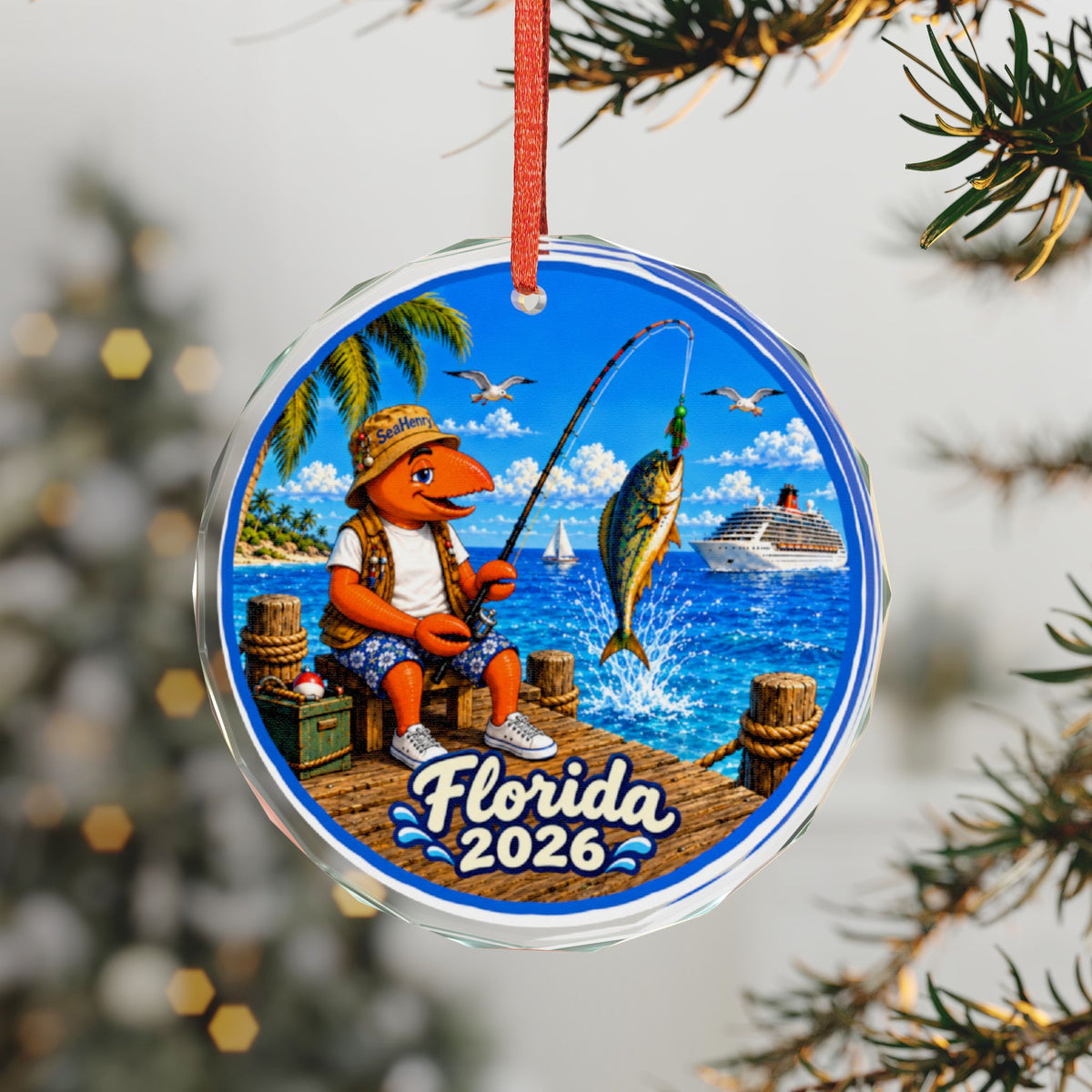 #004 Fisherman Henry – Florida 2026 Glass Ornament