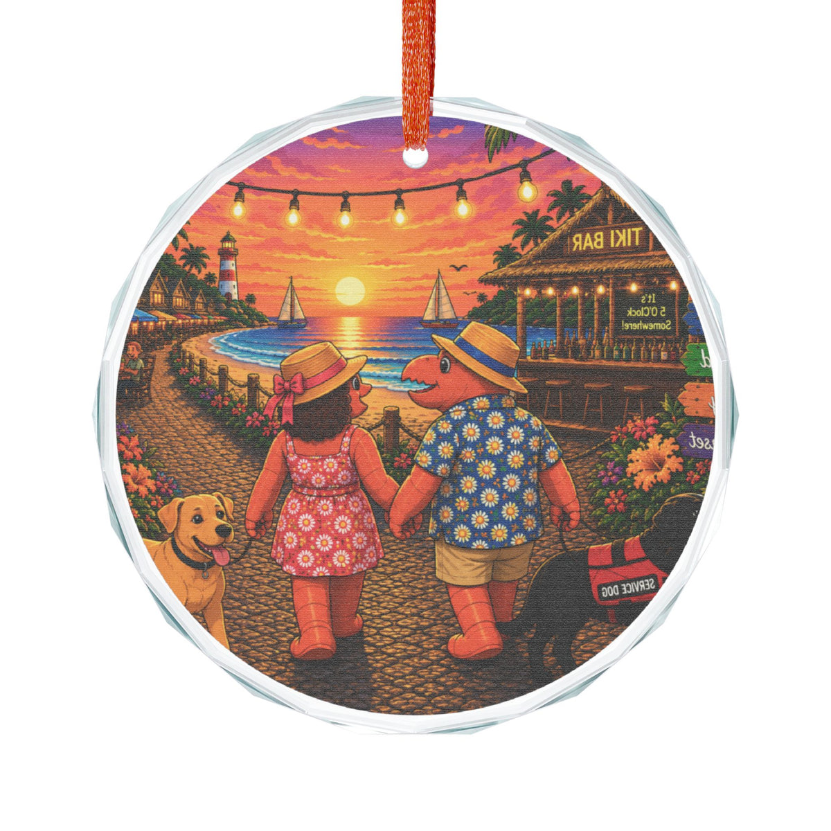 #019 Dog Walking – SeaHenry Glass Ornament