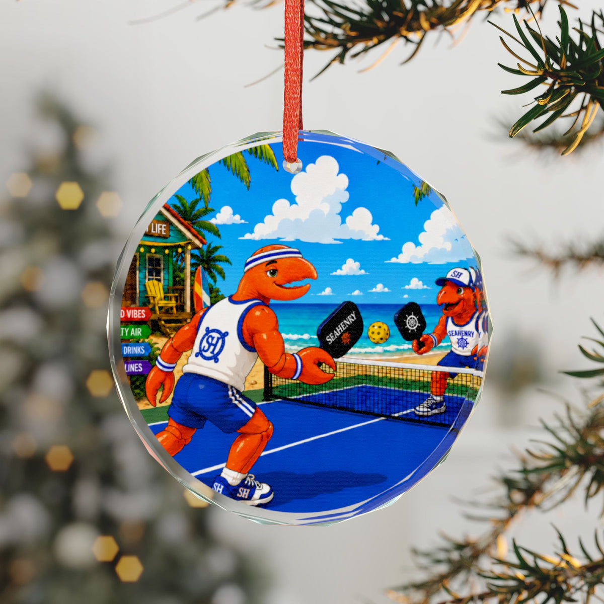 #017 Pickleball – SeaHenry Glass Ornament