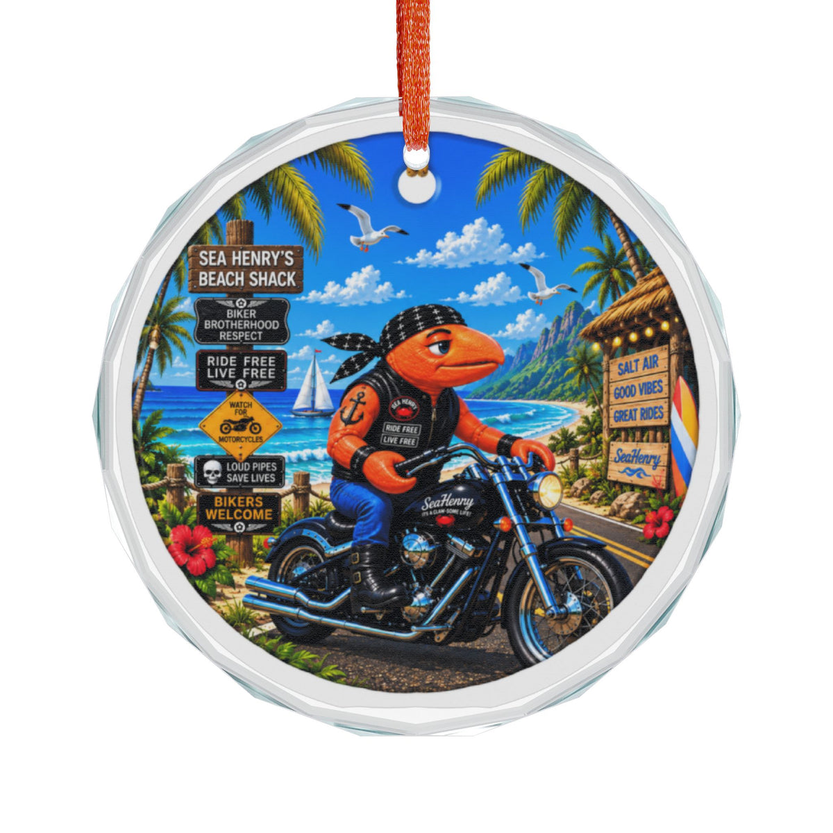 #008 Biker Henry – SeaHenry Glass Ornament
