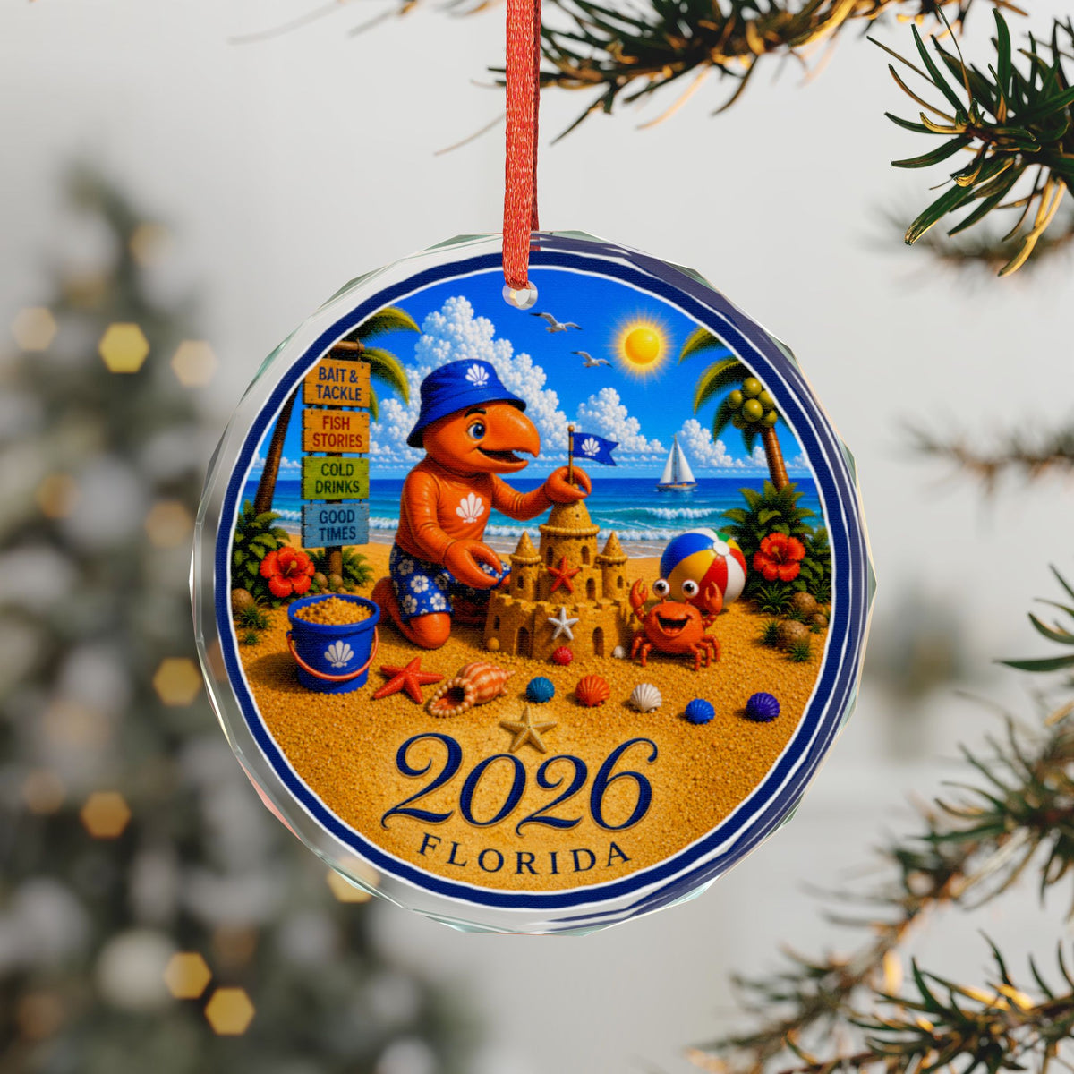 #005 Beach Buddy Boy – Florida 2026 Glass Ornament
