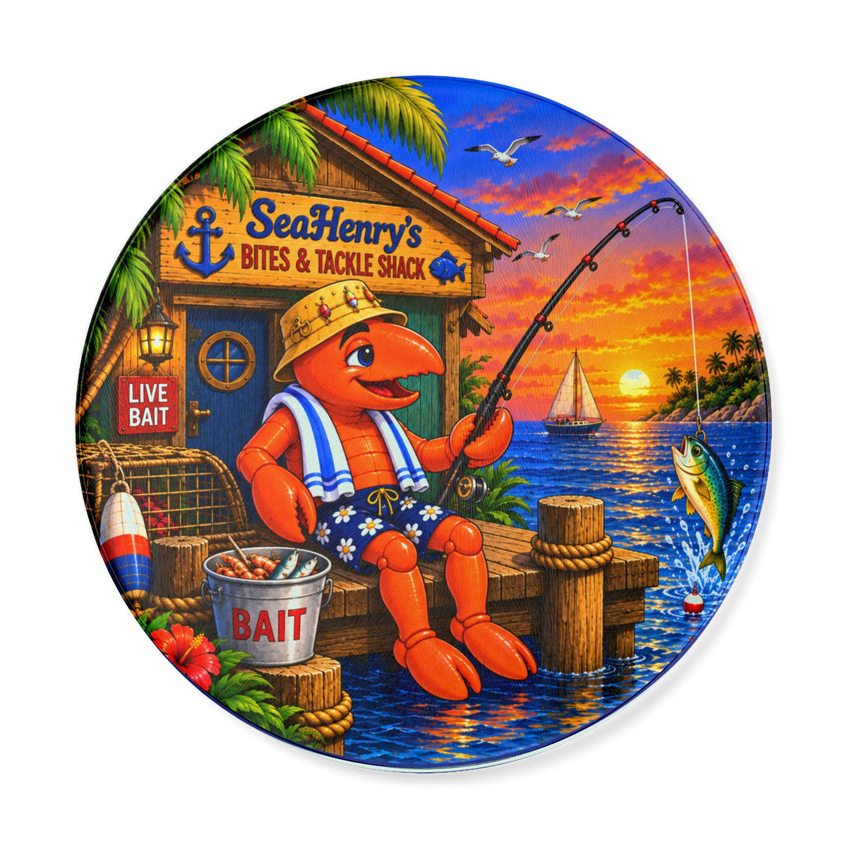 #021 Gone Fishing – SeaHenry Round Cutting Board