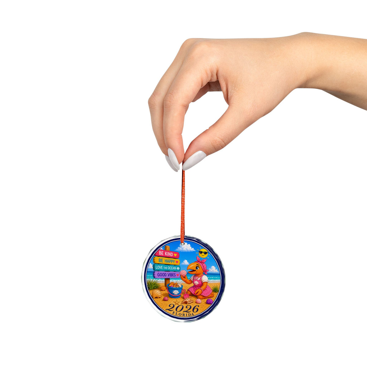 #006 Beach Buddy Girl – Florida 2026 Glass Ornament