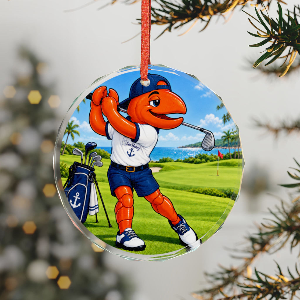 #023 Golfing Henry – SeaHenry Glass Ornament