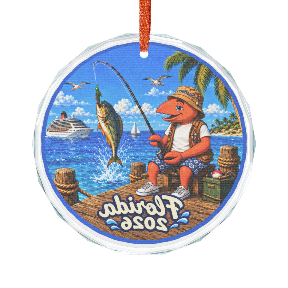 #004 Fisherman Henry – Florida 2026 Glass Ornament