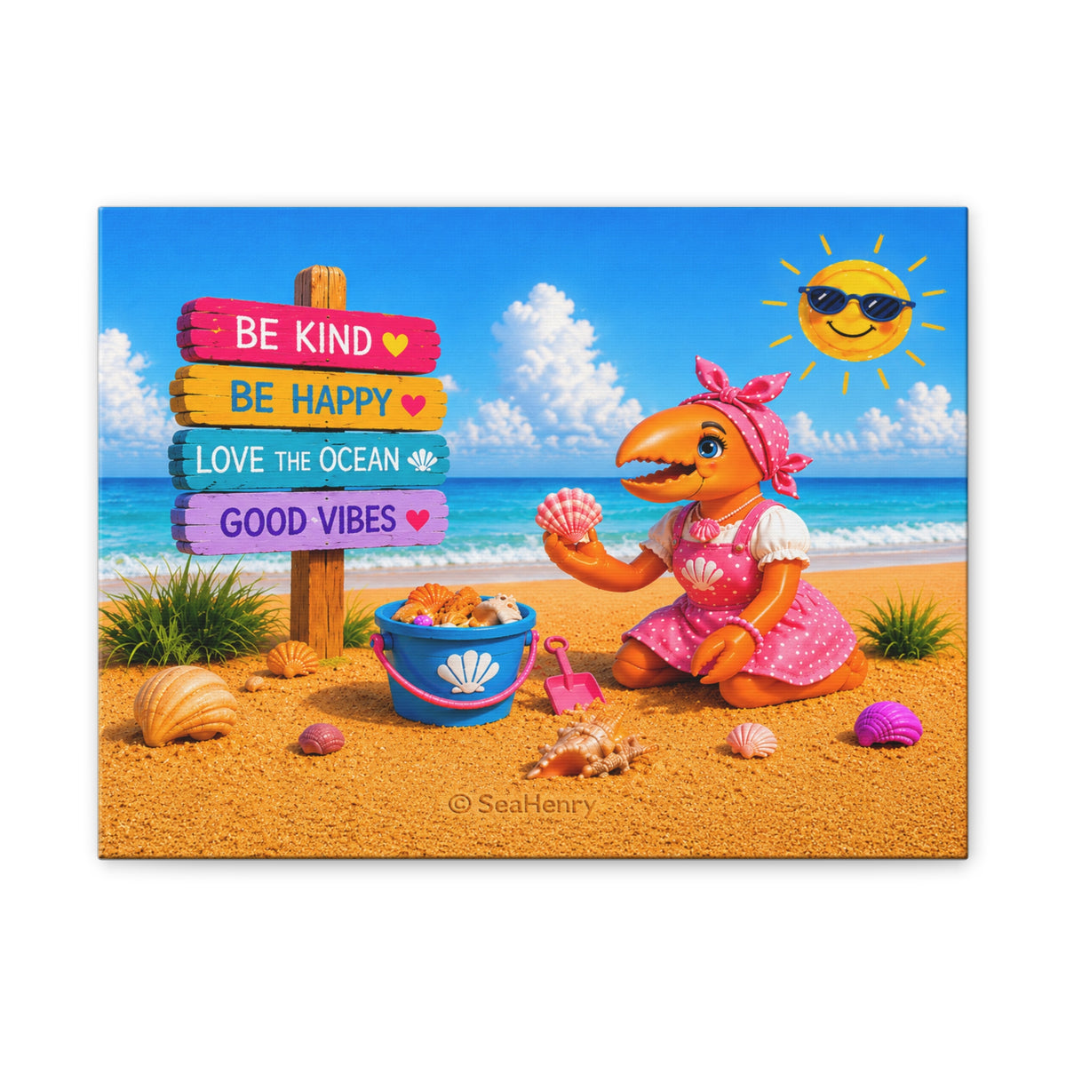#006 Beach Buddy Girl – SeaHenry 16×12 Canvas Wall Art