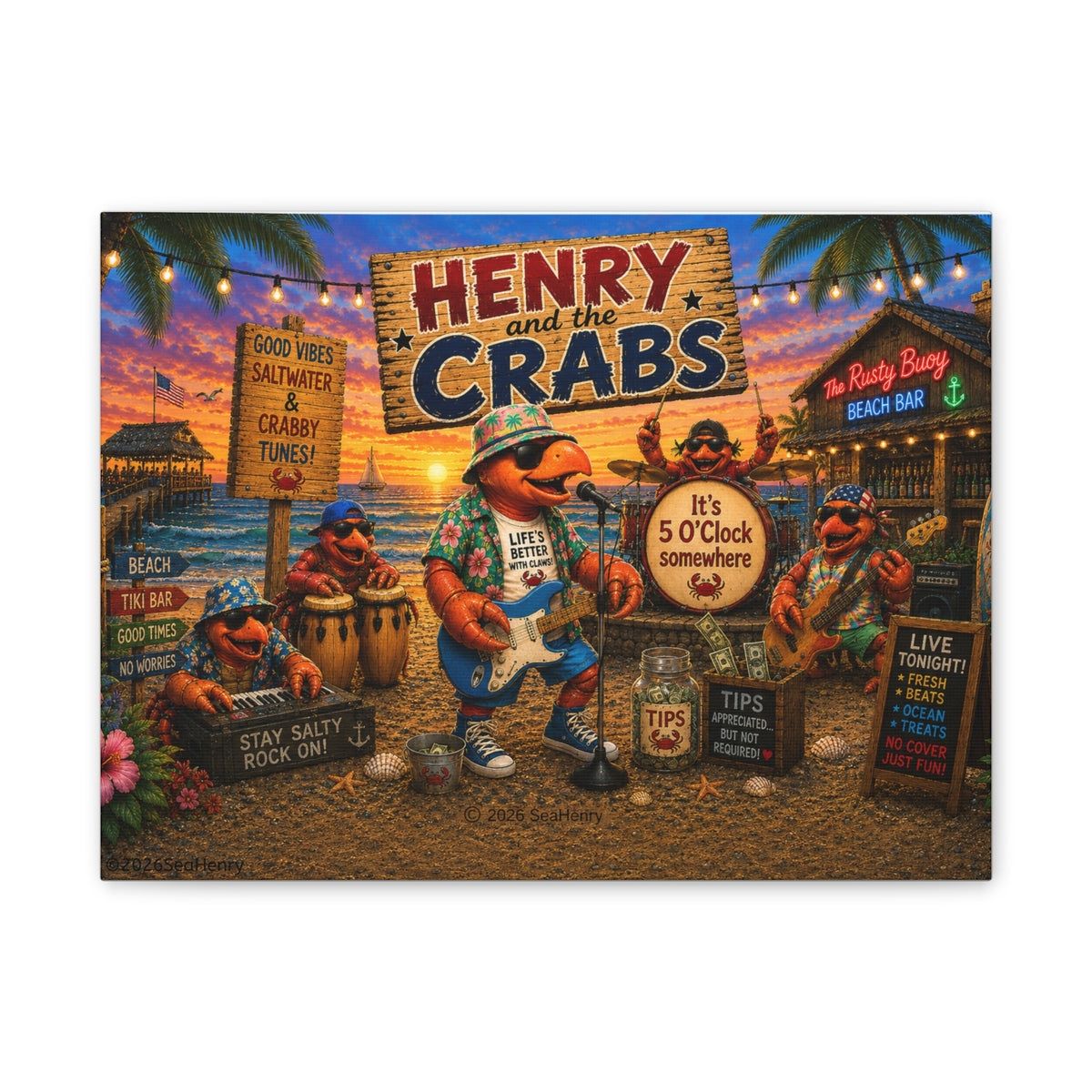 #011 Henry and the Crabs – SeaHenry Coastal Canvas Wall Art