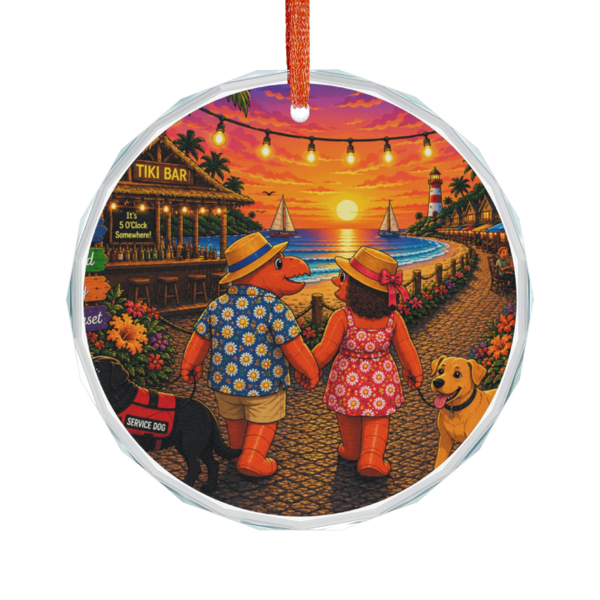 #019 Dog Walking – SeaHenry Glass Ornament