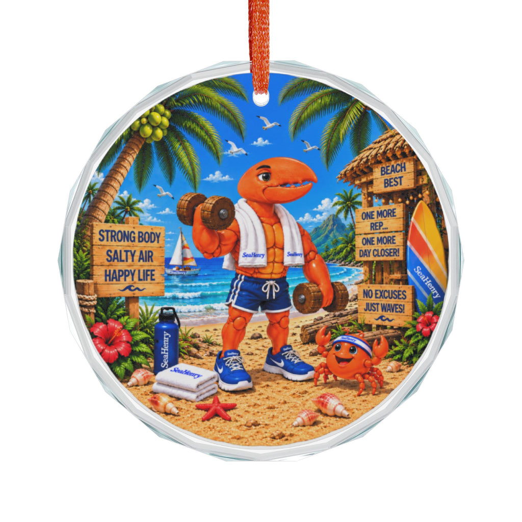#015 Exercising Henry – SeaHenry Glass Ornament